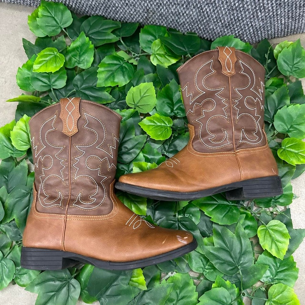 Western Cowboy Boots Brown Embroidered Square Toe Men's 6 Women's 7.5
